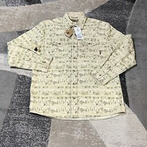 Levitate Flannel Shirt Men Large Green Fishing Print Organic Cotton Outdoors NEW